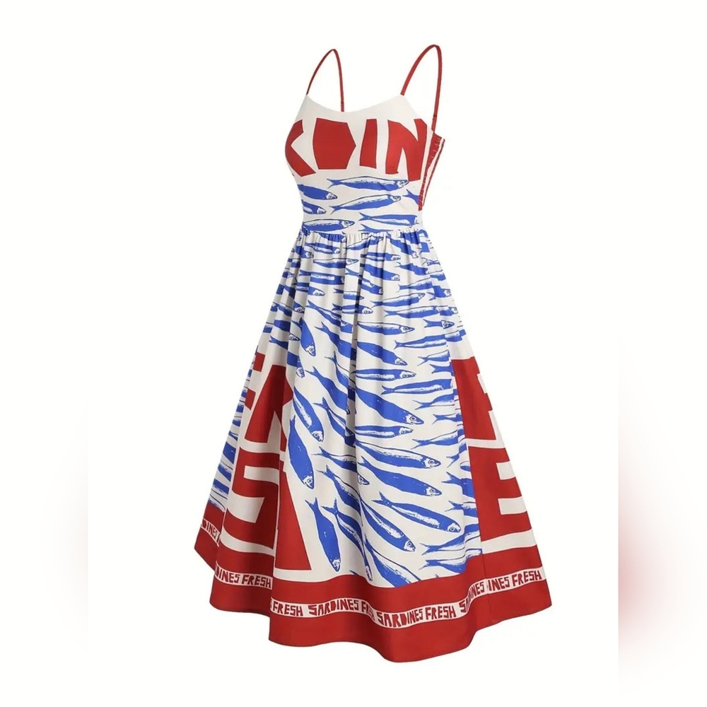 Sardine Print Spaghetti Strap dress